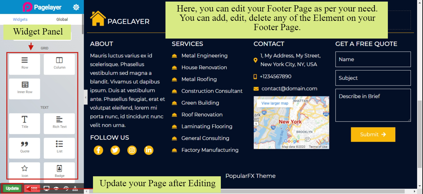 Footer Editing